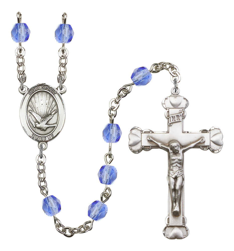 Holy Spirit Engravable Rosary with Sapphire Beads