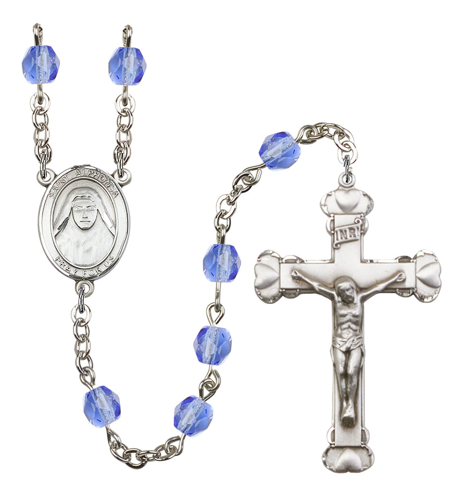 Saint Alphonsa of India Engravable Rosary with Sapphire Beads