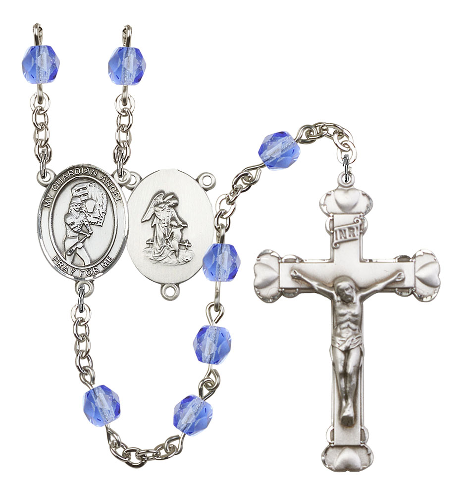 Softball and Guardian Angel Rosary with Sapphire Beads