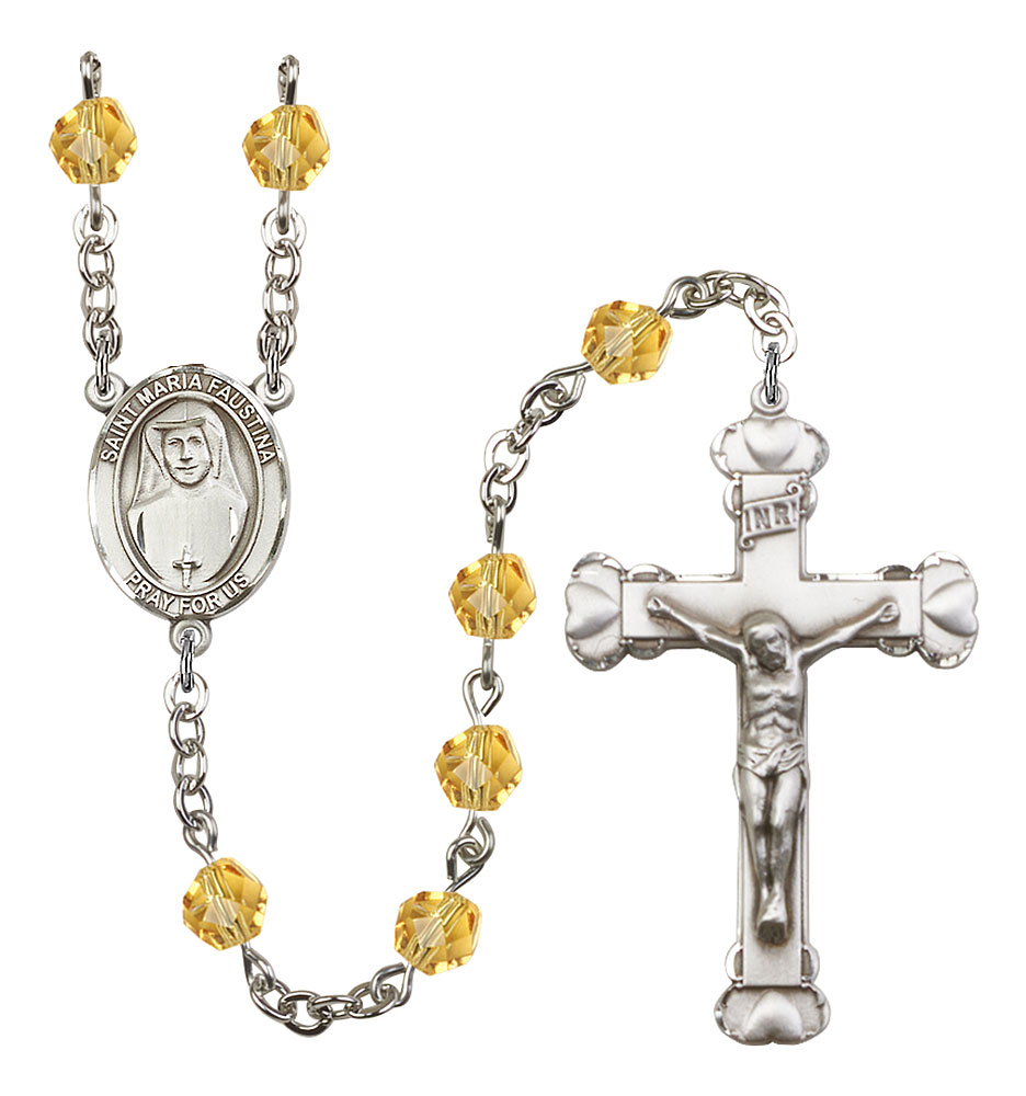 Saint Maria Faustina Engravable Rosary with Topaz Beads