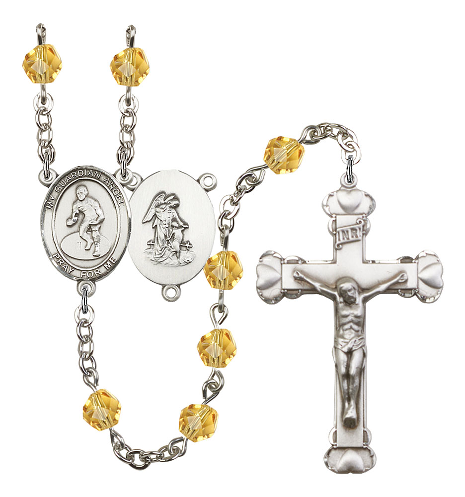 Guardian Angel and Wrestling Rosary with Topaz Beads