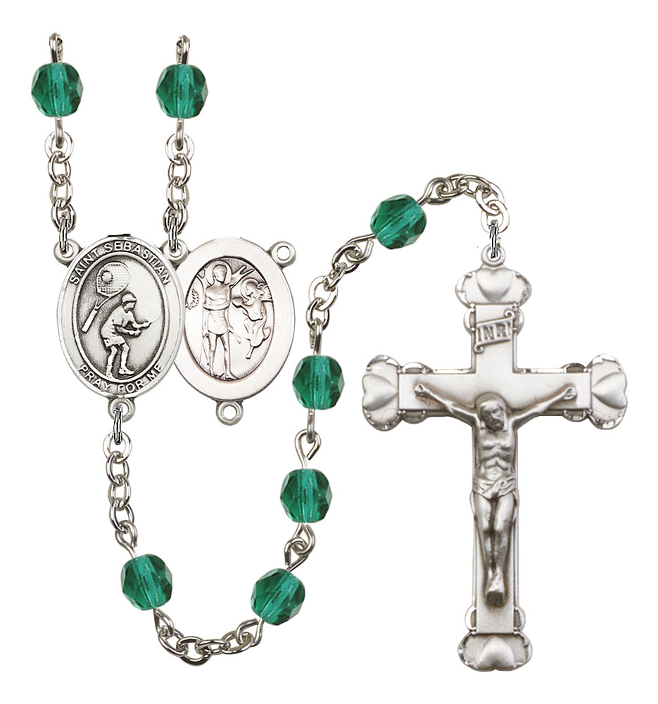 Saint Sebastian and Tennis Rosary with Zircon Beads
