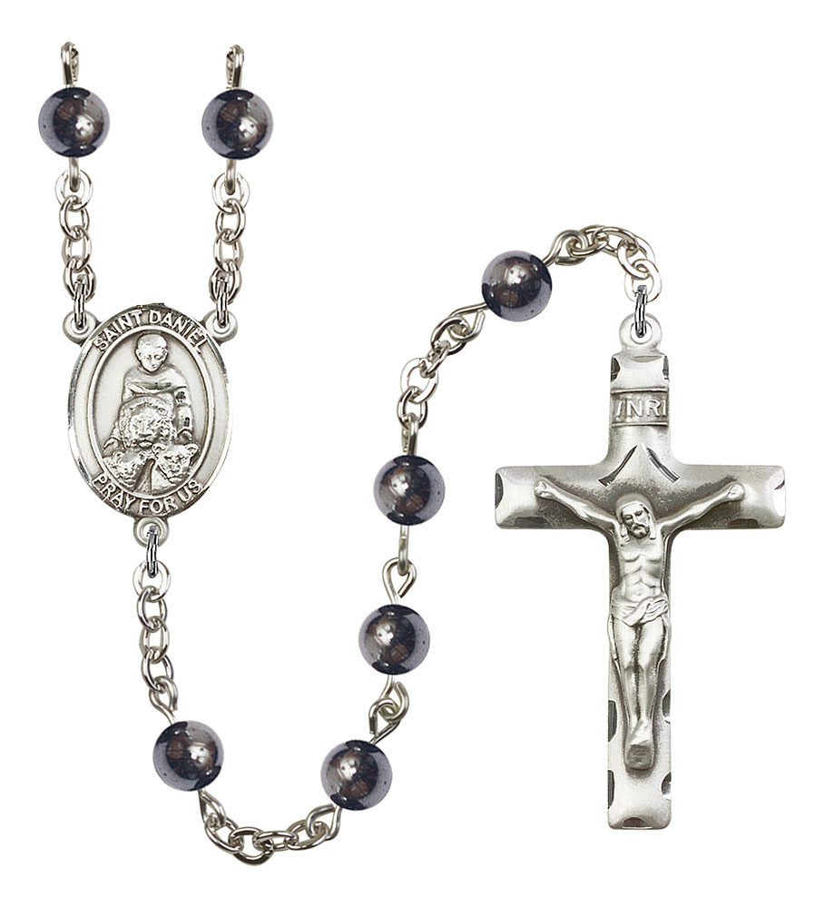 Saint Daniel Engravable Rosary with 6mm Hematite Beads