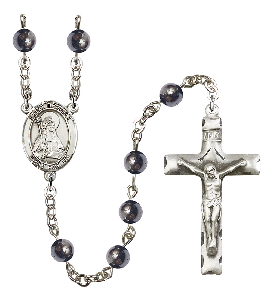 Saint Bridget of Sweden Engravable Rosary with 6mm Hematite Beads