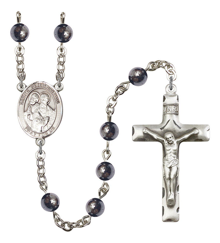 Sts. Peter & Paul Engravable Rosary with 6mm Hematite Beads
