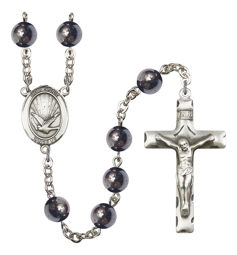 Holy Spirit Engravable Rosary with Hematite Beads