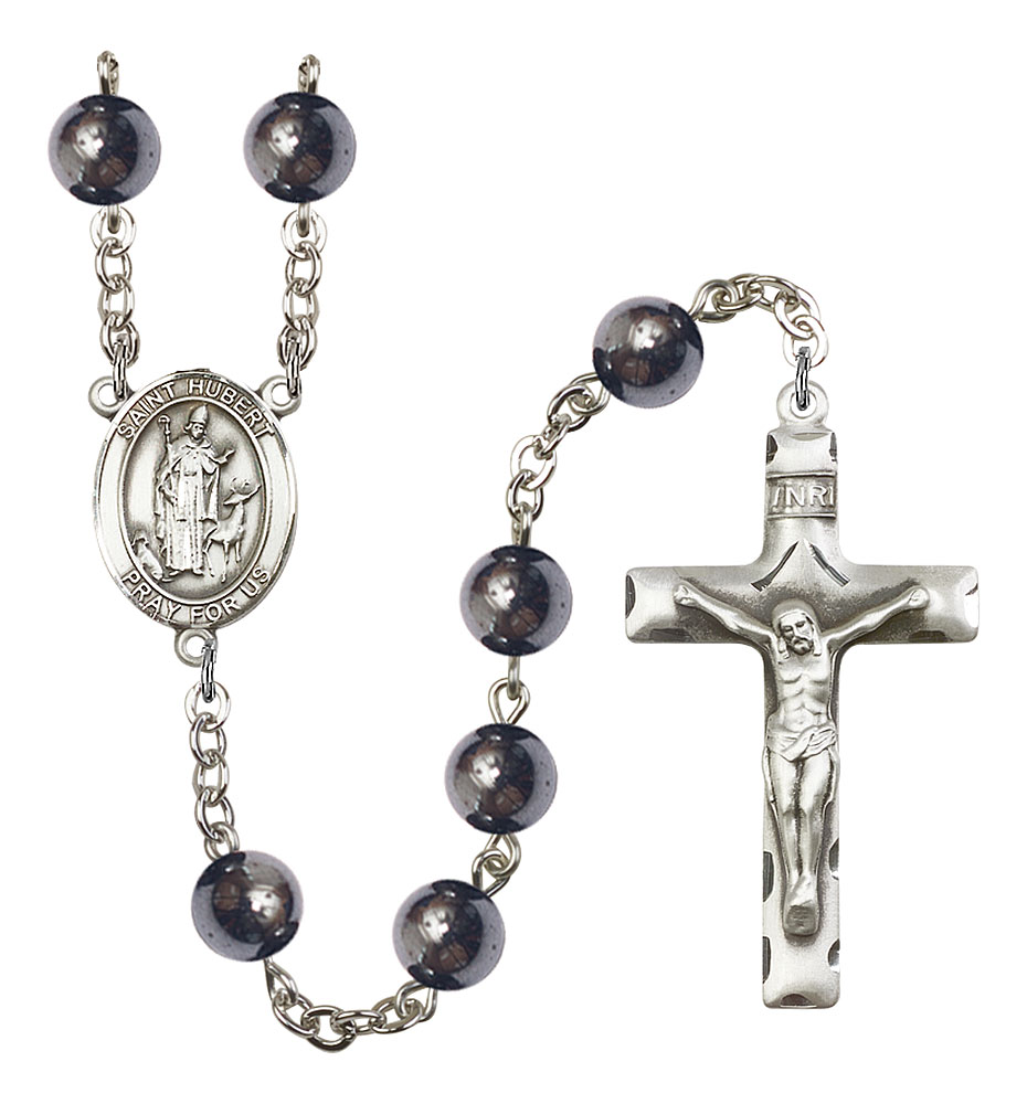 Saint Hubert of Liege Engravable Rosary with Hematite Beads