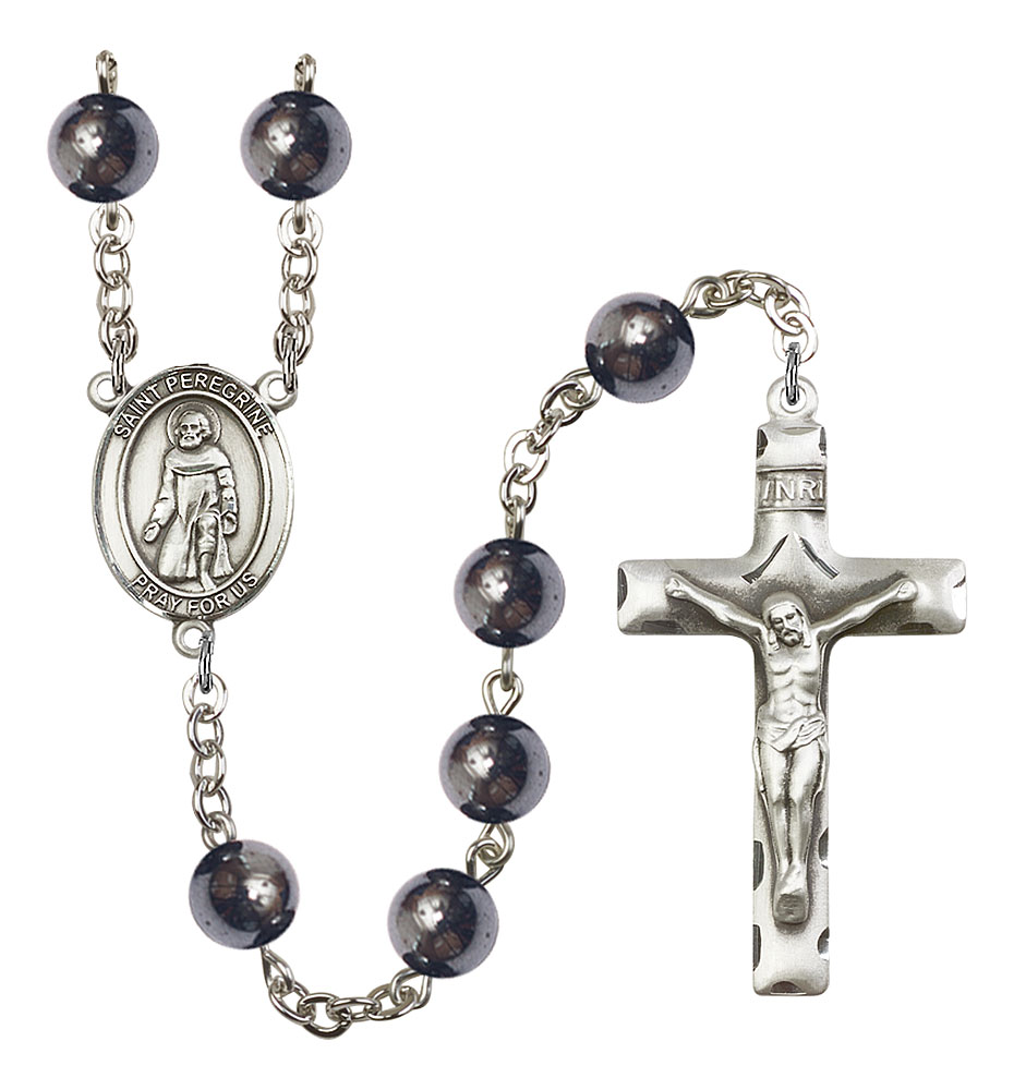 Saint Peregrine Laziosi Engravable Rosary with Hematite Beads