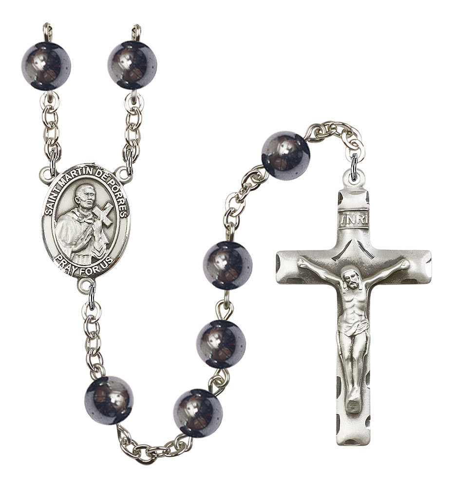Saint Martin de Porres Engravable Rosary with Hematite Beads