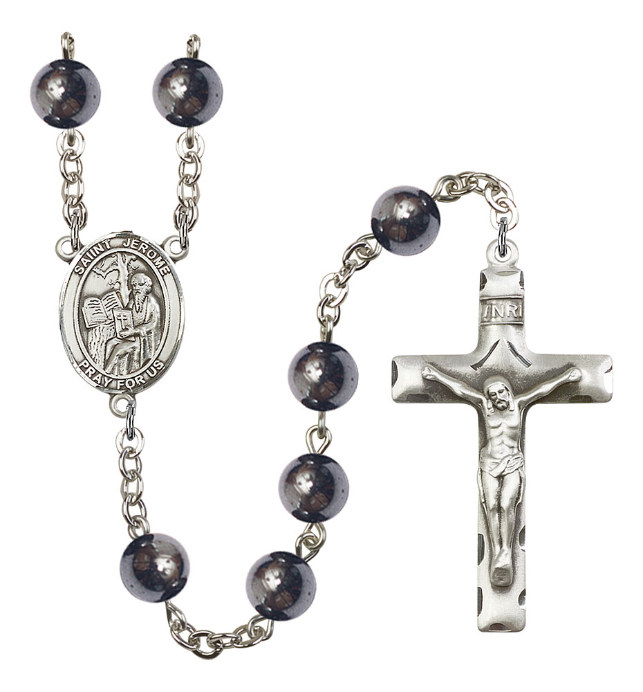 Saint Jerome Engravable Rosary with Hematite Beads