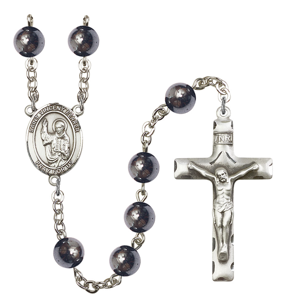 Saint Vincent Ferrer Engravable Rosary with Hematite Beads
