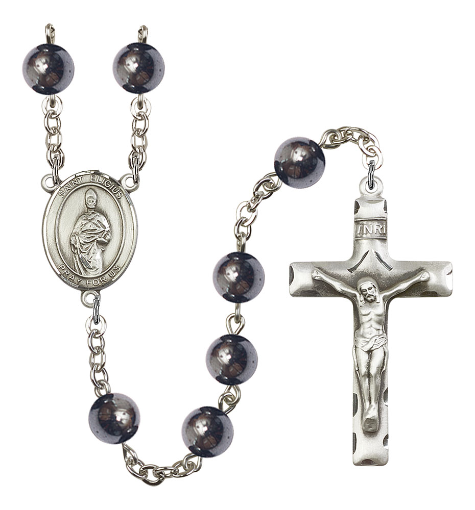 Fiacre Rosary with 6mm Zircon Color Fire Polished Beads and 1 3/8 x 3/4 inch Crucifix St Gift Boxed Fiacre Center Silver Finish St