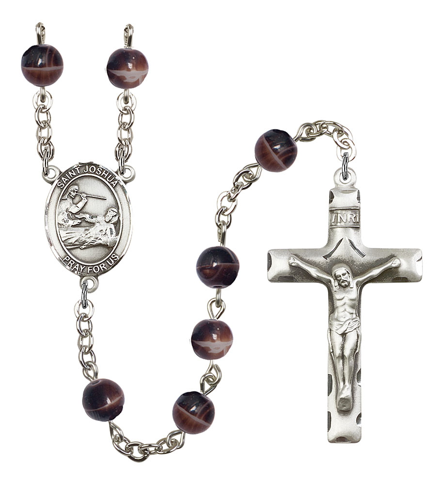 Saint Joshua Engravable Rosary with Brown Beads
