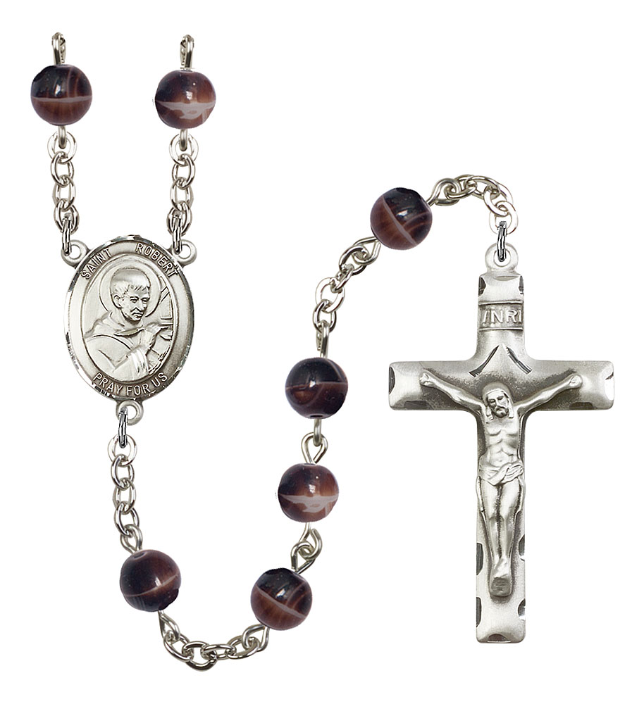 Saint Robert Bellarmine Engravable Rosary with Brown Beads