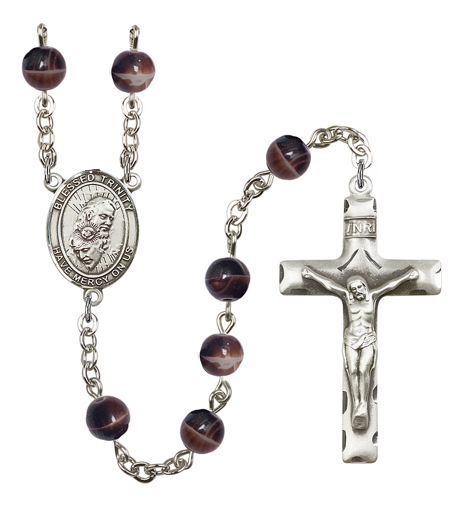 Blessed Trinity Engravable Rosary with Brown Beads