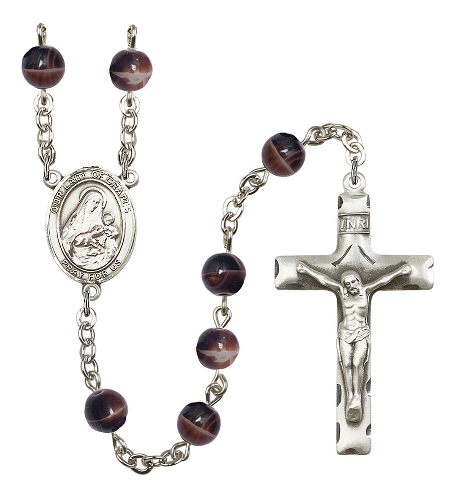Our Lady of Grapes Engravable Rosary with Brown Beads