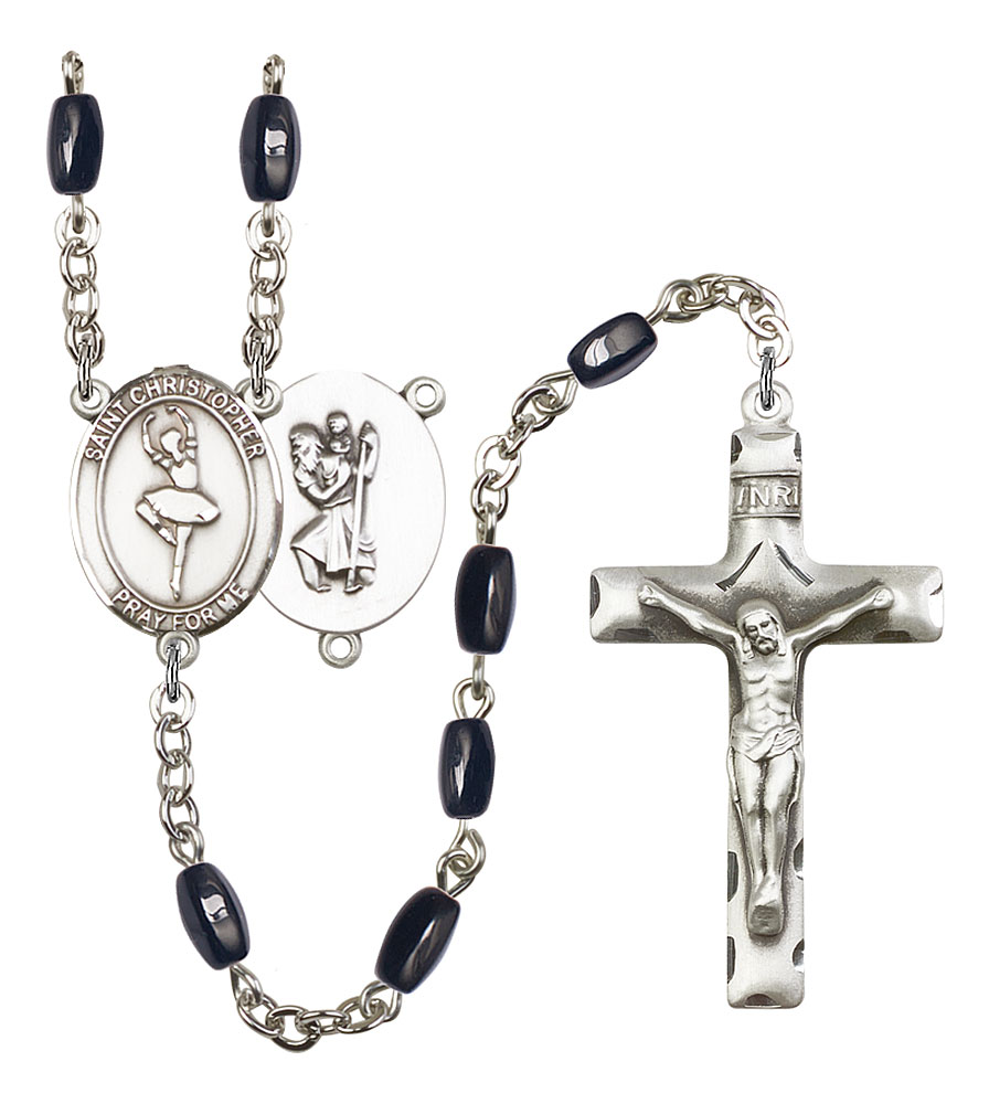 Saint Christopher and Dance Rosary with Black Onyx Beads