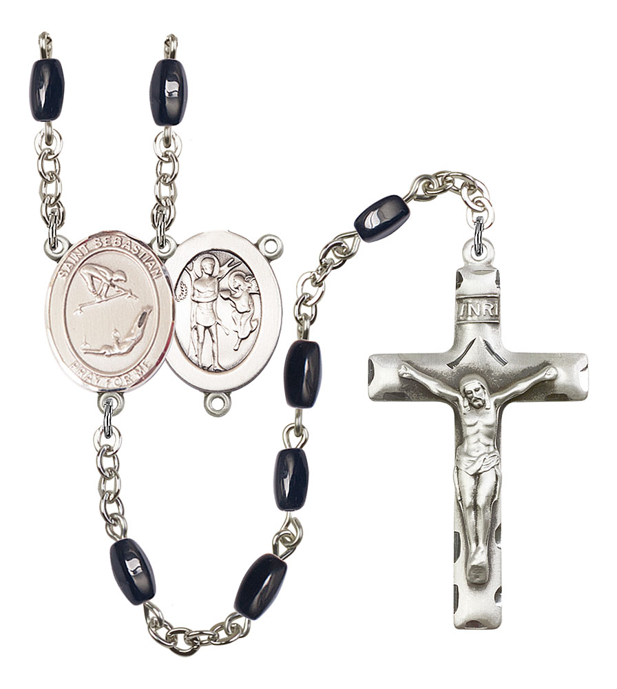Saint Sebastian and Gymnastics Rosary with Black Onyx Beads