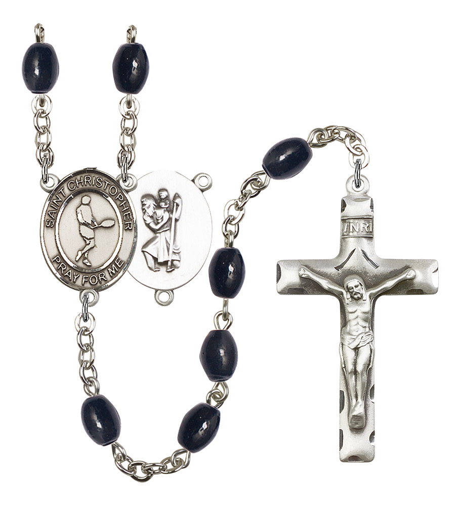 Saint Christopher and Tennis Rosary with 8X6mm Black Onyx Beads