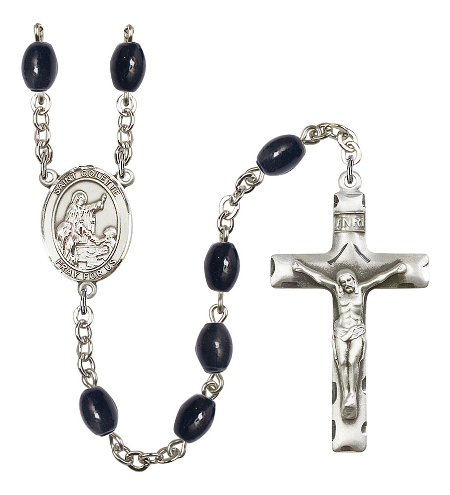 Saint Colette Engravable Rosary with 8X6mm Black Onyx Beads