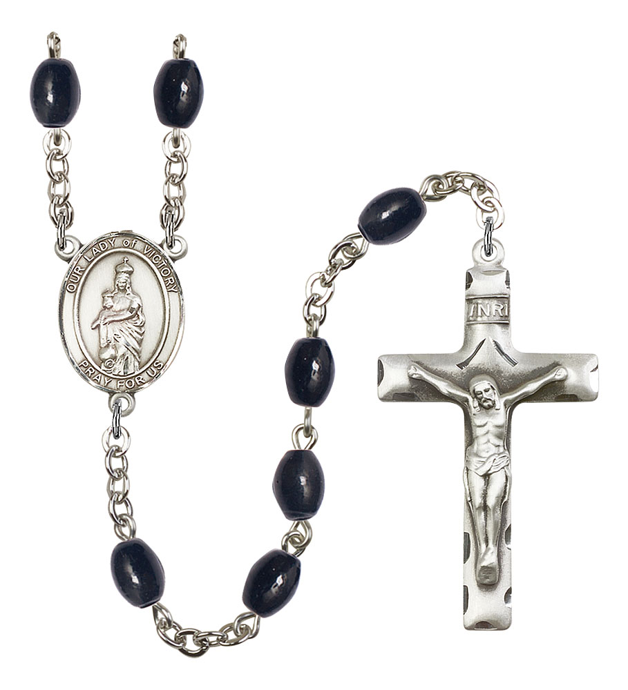 Our Lady of Victory Engravable Rosary with 8X6mm Black Onyx Beads
