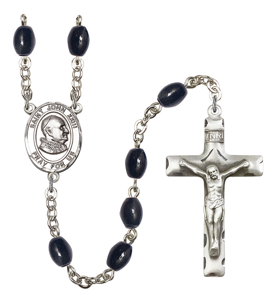 Saint John XXIII Engravable Rosary with 8X6mm Black Onyx Beads