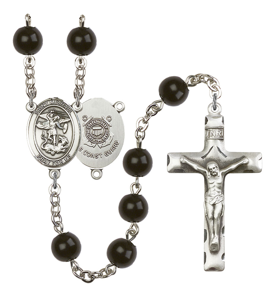 Saint Michael and Coast Guard Rosary with Black Onyx Beads