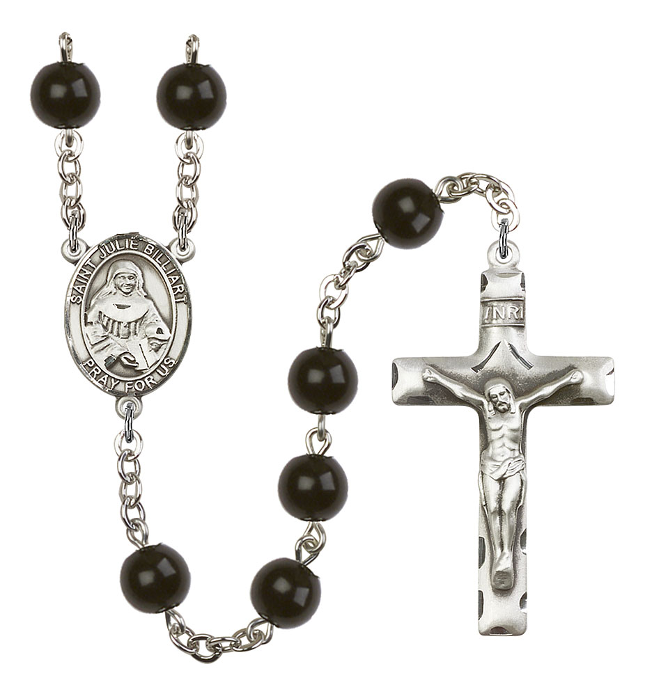 Saint Julie Billiart Engravable Rosary with Black Onyx Beads