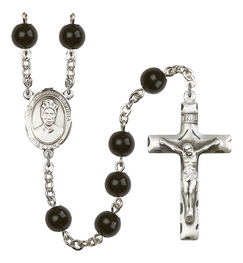 Saint Josephine Bakhita Engravable Rosary with Black Onyx Beads
