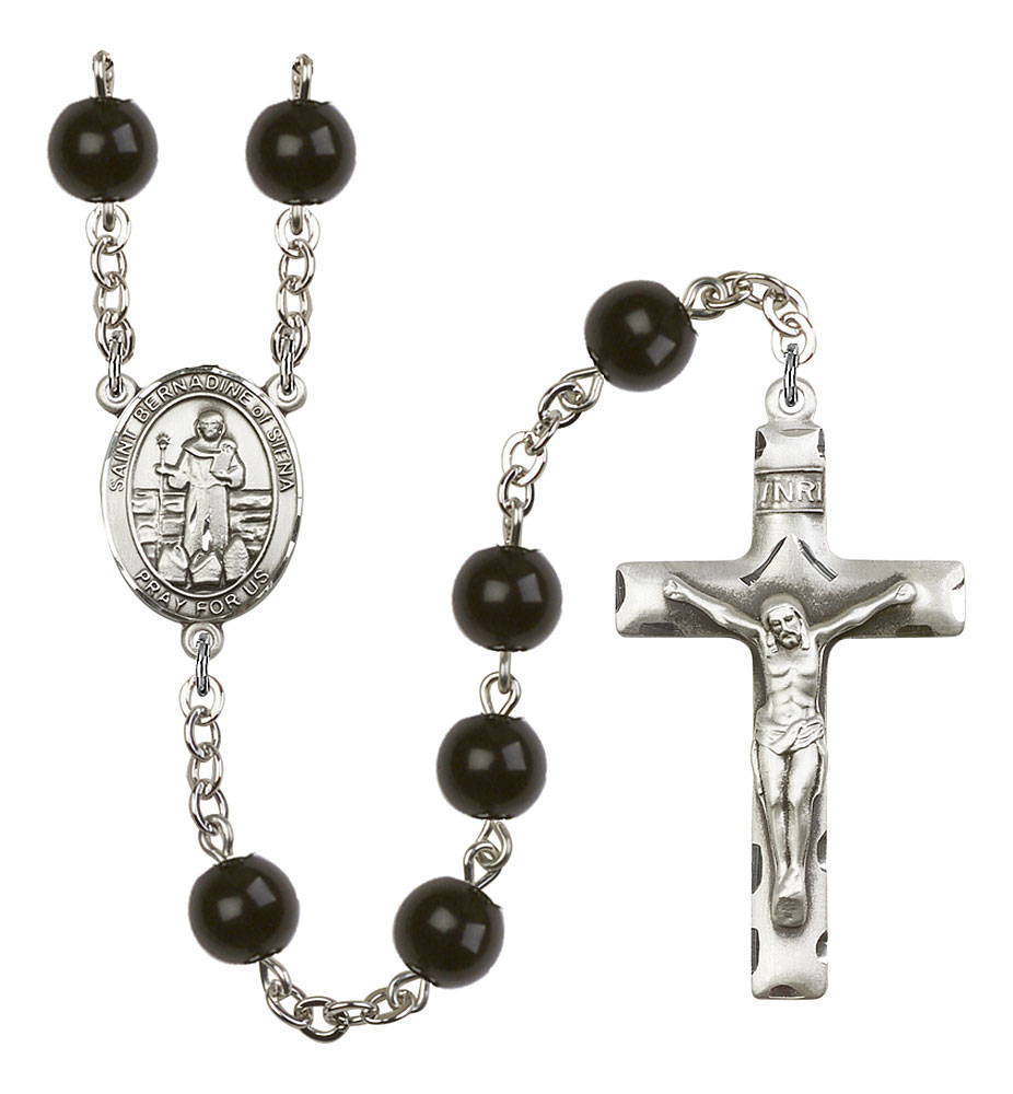 Saint Bernadine of Sienna Engravable Rosary with Black Onyx Beads