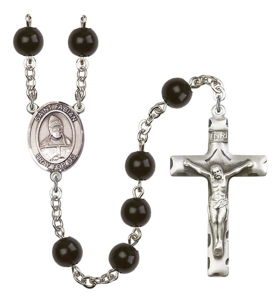 Saint Fabian Engravable Rosary with Black Onyx Beads
