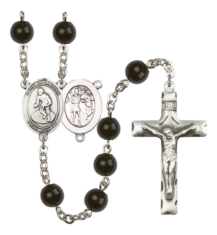 Saint Sebastian and Wrestling Rosary with Black Onyx Beads