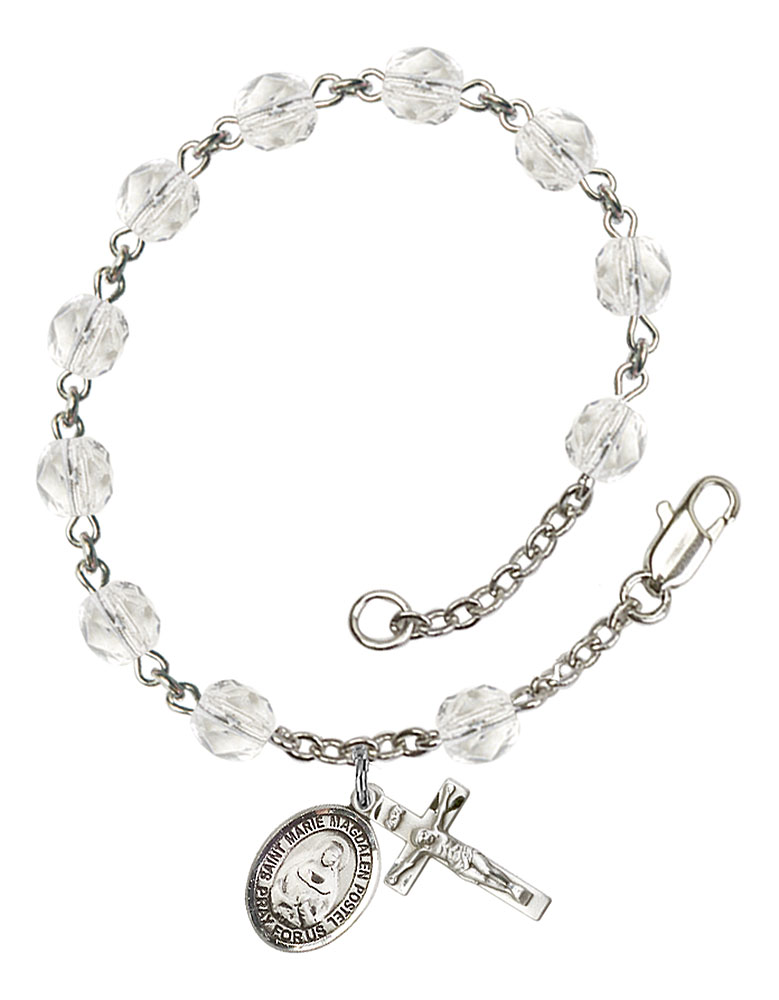 Saint Marie Magdalen Postel Engravable Rosary Bracelet with Crystal Beads