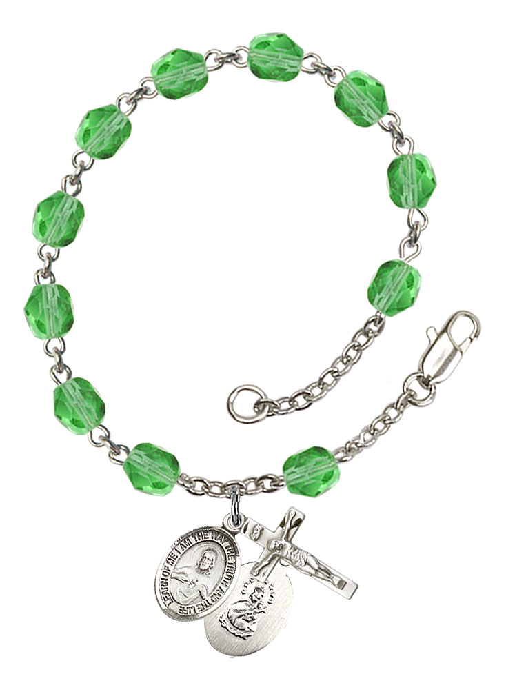 Scapular Engravable Rosary Bracelet with Peridot Beads