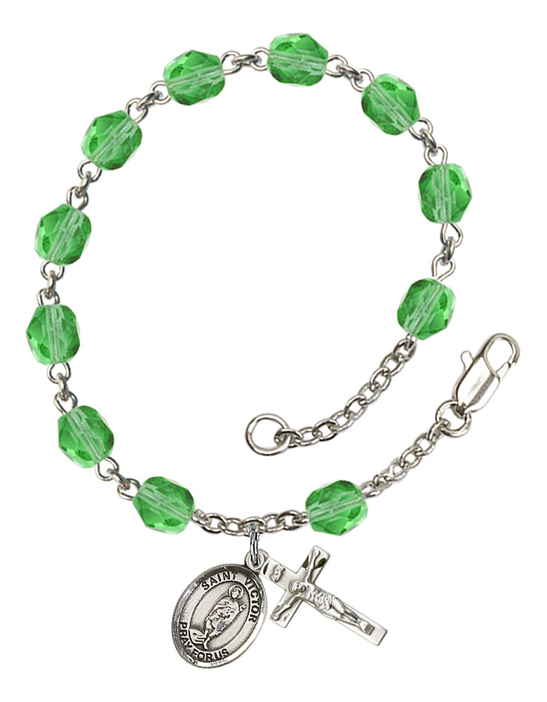 Saint Victor of Marseilles Engravable Rosary Bracelet with Peridot Beads