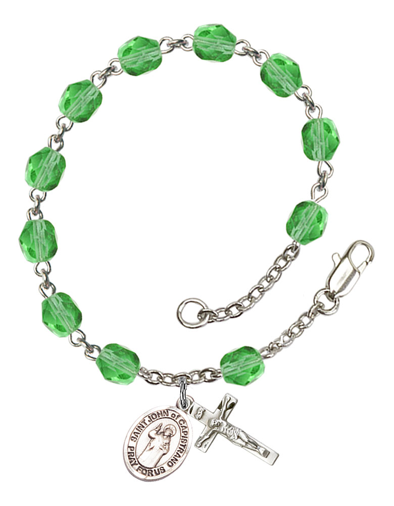 Saint John of Capistrano Engravable Rosary Bracelet with Peridot Beads