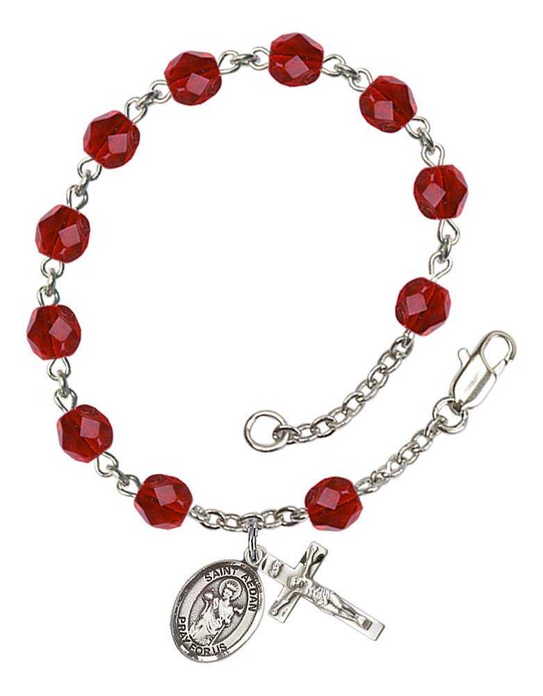 Aedan of Ferns medal. Silver Plate Rosary Bracelet features 6mm Pink Fire Polished beads The Crucifix measures 5/8 x 1/4 The charm features a St