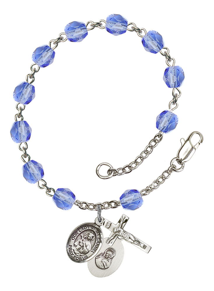 Our Lady of Mount Carmel Rosary Bracelet with Sapphire Beads