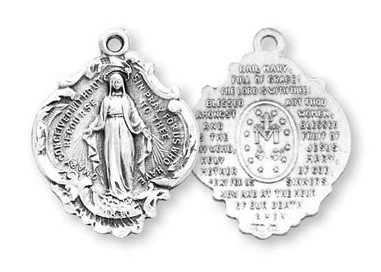 1 1/16-inch Sterling Silver Miraculous Medal with The Hail Mary Prayer on the Reverse Side