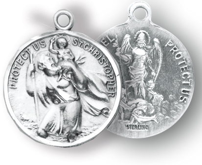 Sterling Silver Round St. Christopher/St. Raphael Medal