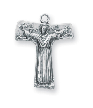 13/16-inch Sterling Silver St. Francis Tau Cross with 18-inch Chain