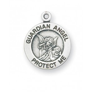Sterling Silver Round Shaped Guardian Angel Medal