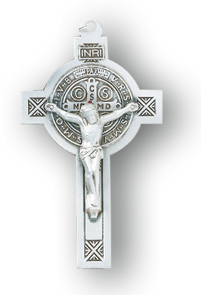 1 1/4-inch Sterling Silver St. Benedict Crucifix with 18-inch Chain