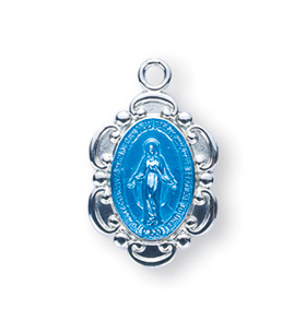 Sterling Silver Blue Enamaled Miraculous Medal