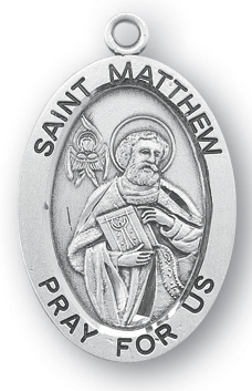 Sterling Silver Oval Shaped St. Matthew Medal