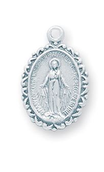 5/8-inch Sterling Silver Oval Miraculous Medal with 13-inch Chain