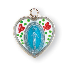 Sterling Silver Heart Shaped Enamled Miraculous Medal
