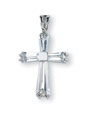 15/16-inch Sterling Silver Cross with Crystal Zircons 18-inch Chain