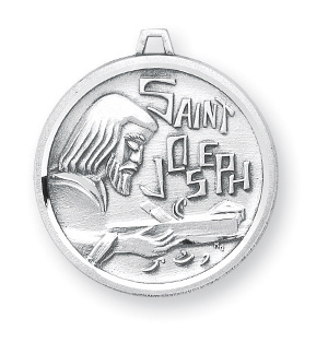 15/16-inch Round Sterling Silver St. Joseph Medal with 18-inch Chain