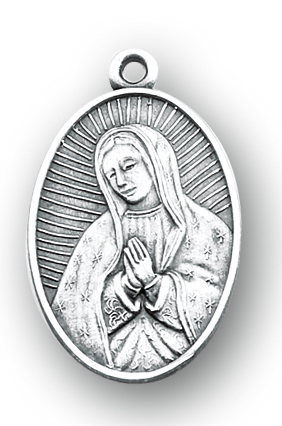 1-inch Round Sterling Silver Our Lady of Guadalupe Medal with 18-inch Chain